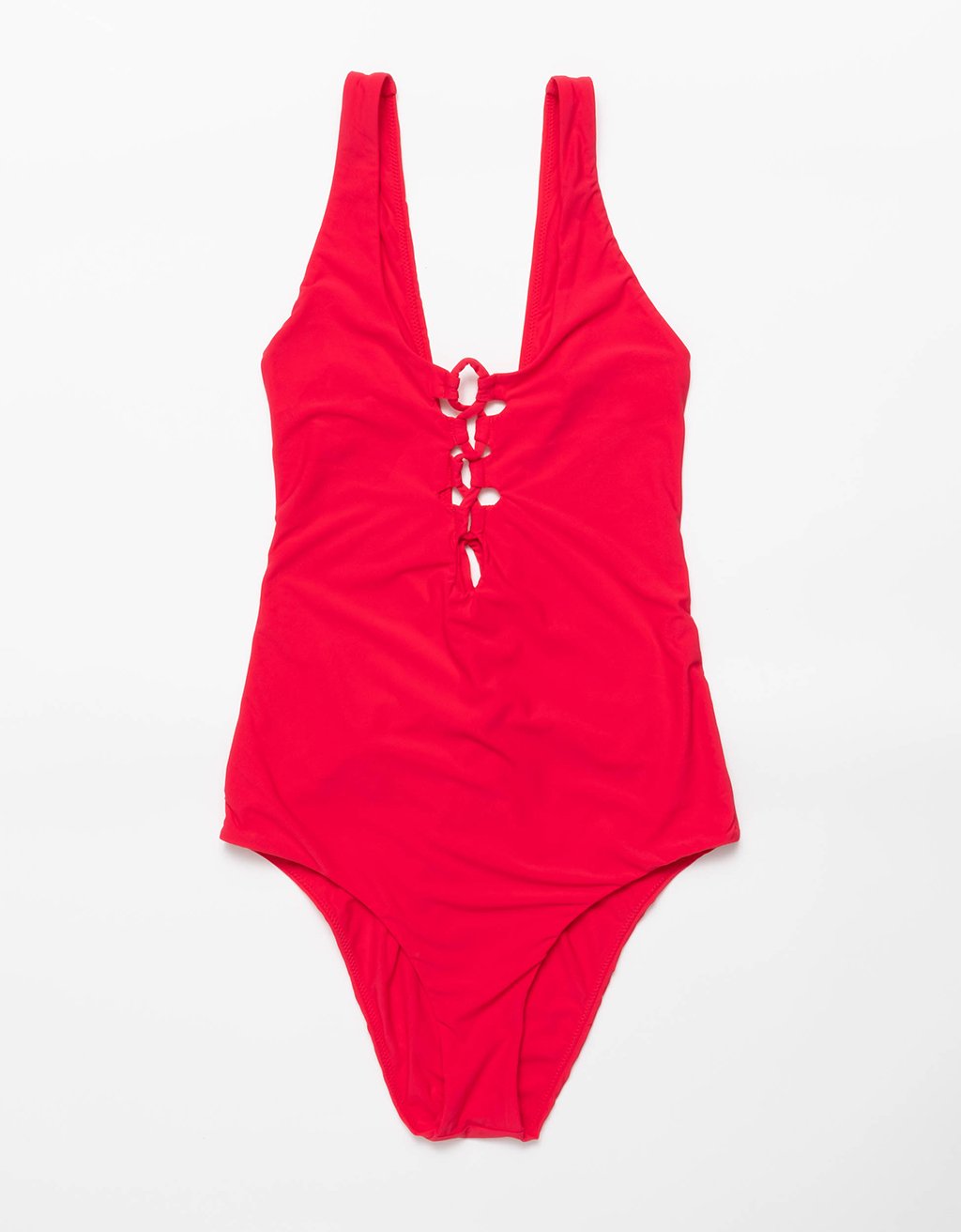 recycled nylon lace up one piece swimsuit