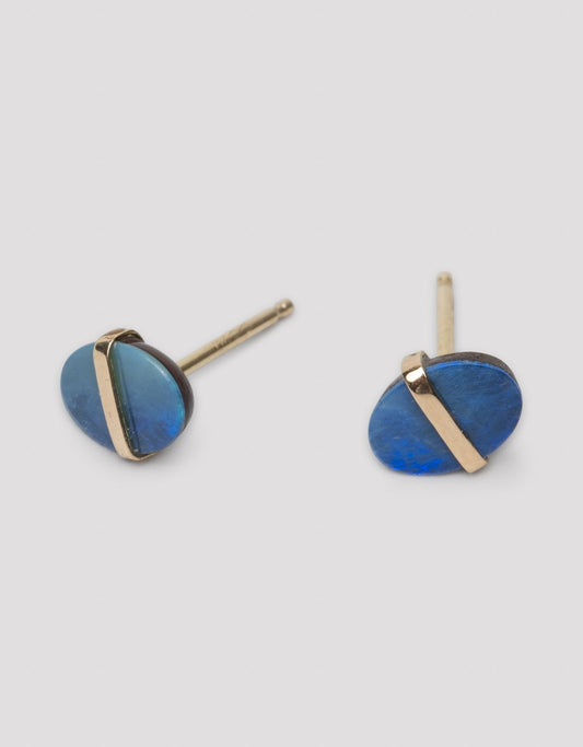 melissa joy manning bezel wrapped dark blue australian opal stud earrings