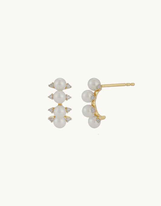 ef collection diamond and pearl arc stud earrings