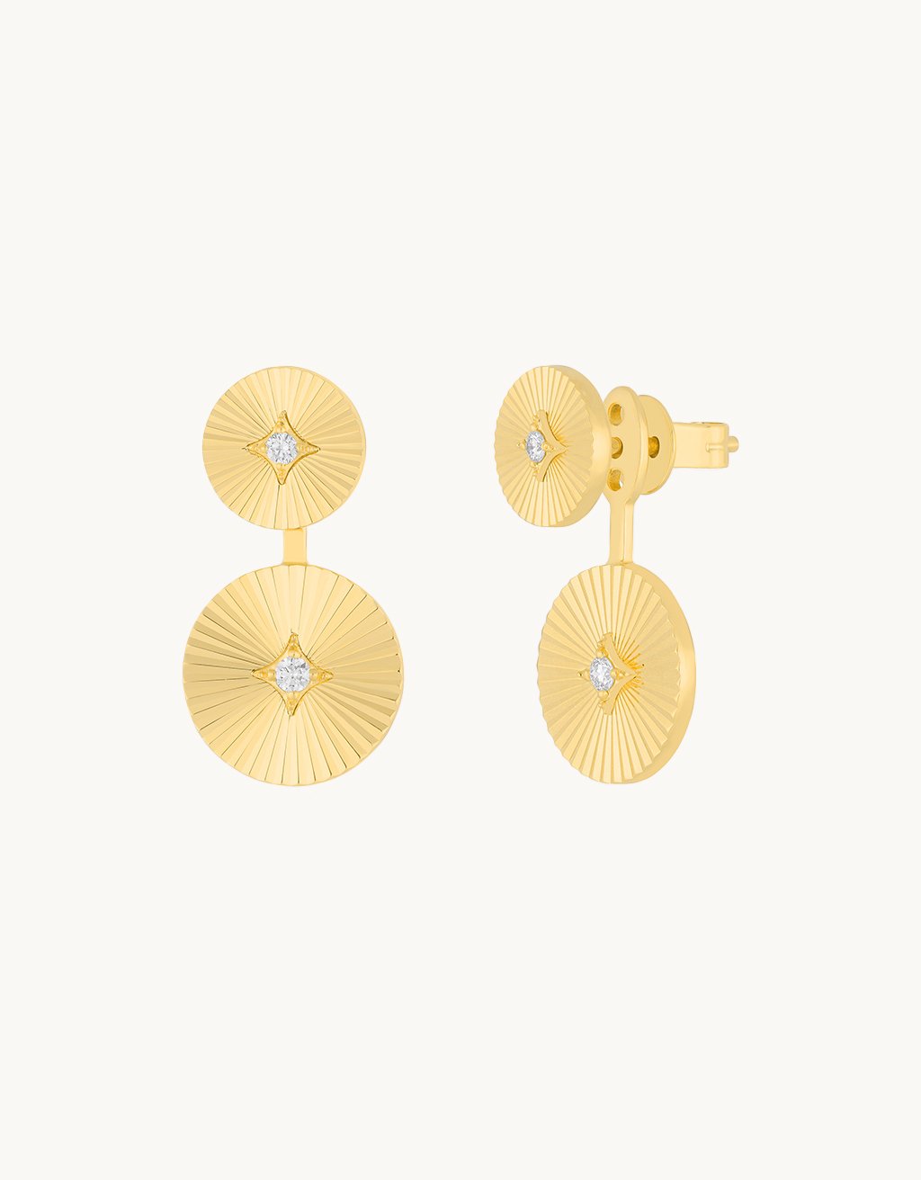 ef collection double gold and diamond fluted disc stud earrings