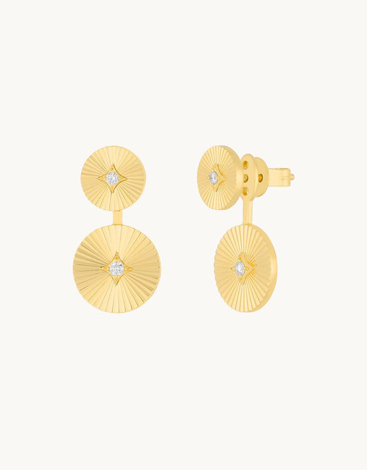 ef collection double gold and diamond fluted disc stud earrings