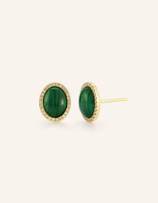 ef collection pave diamond and malachite cabochon stud earrings
