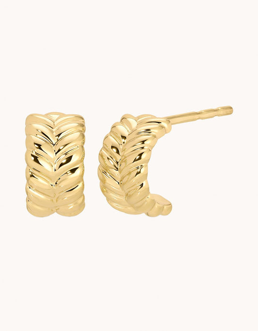 EF Collection Gold Herringbone Mini Huggie Earrings