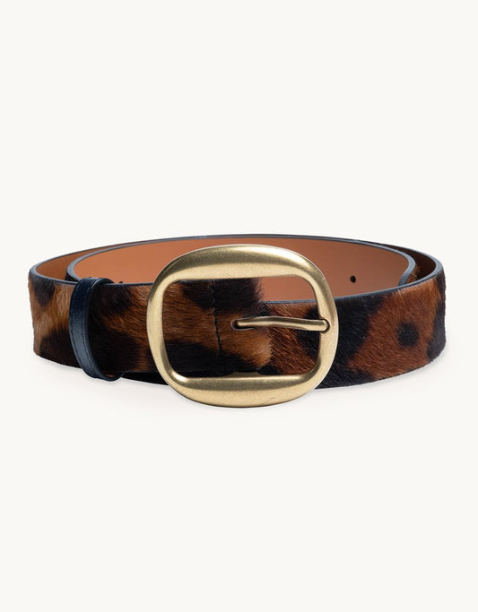 Maison Boinet Haircalf Leather Printed Leopard Lined Crust Leather Belt