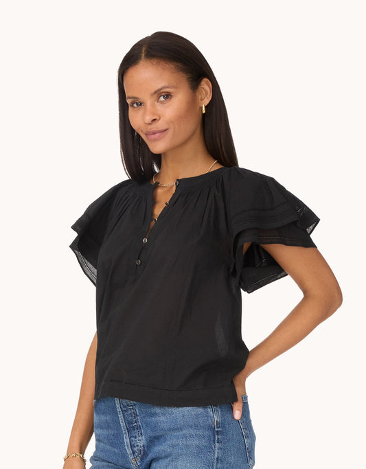 cotton voile flutter sleeve blouse