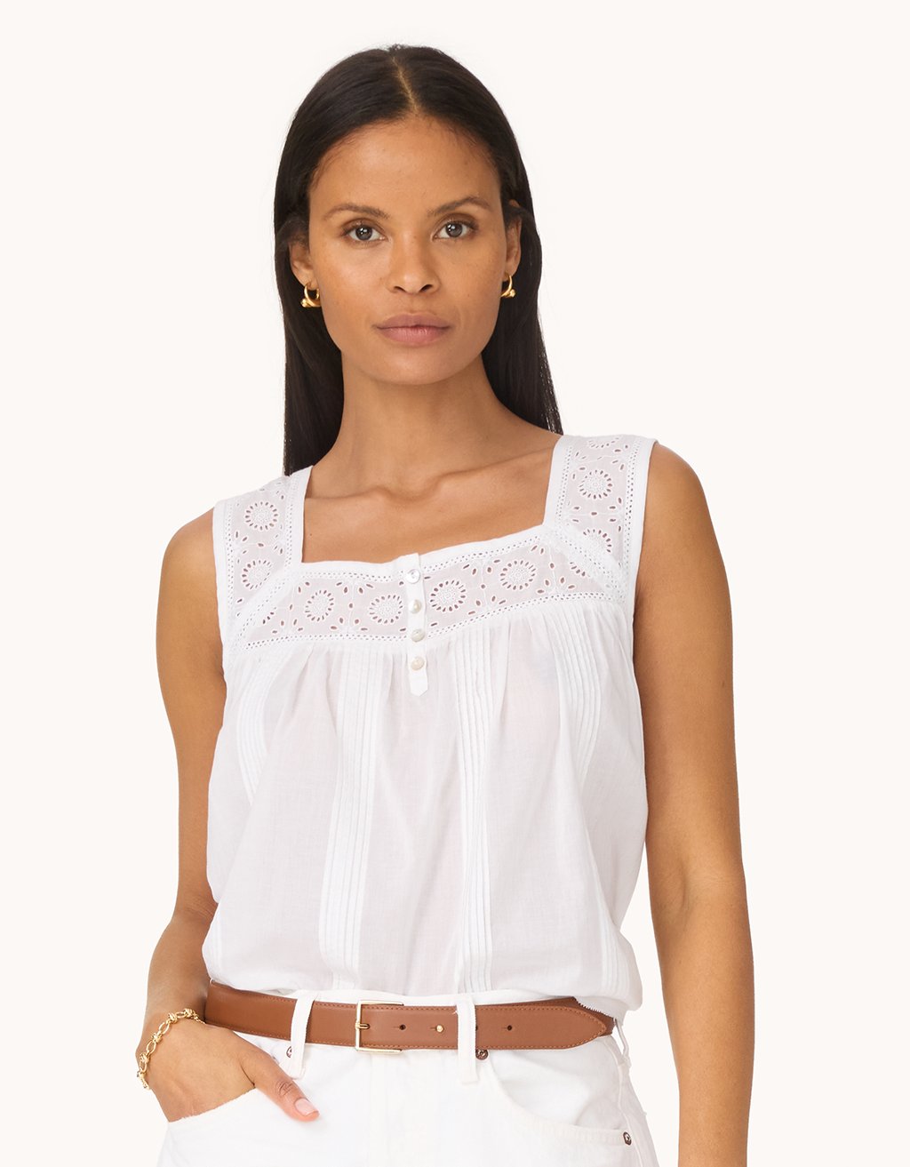 embroidered cotton voile tank
