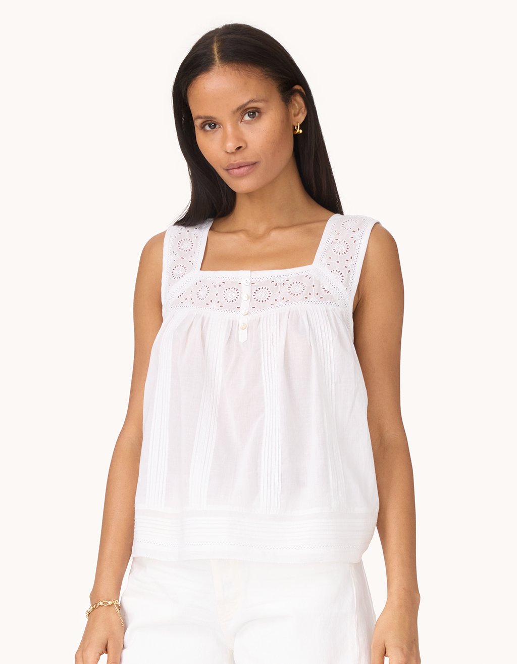 embroidered cotton voile tank