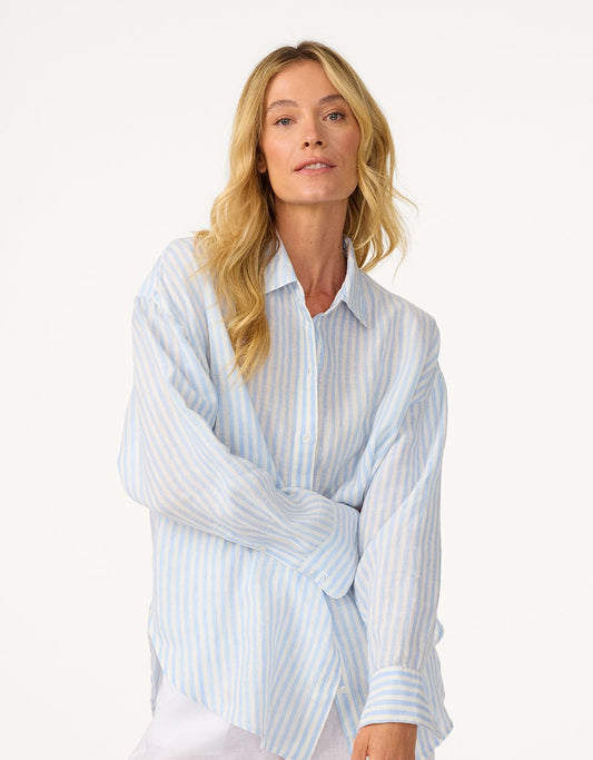 striped linen button down