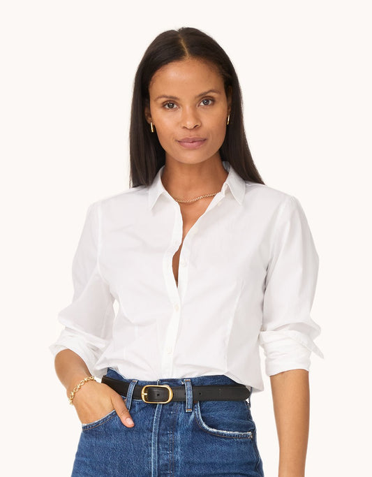 shrunken stretch poplin boyfriend shirt
