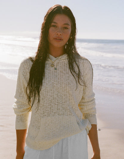 pointelle knit hoodie