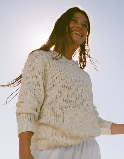 pointelle knit hoodie