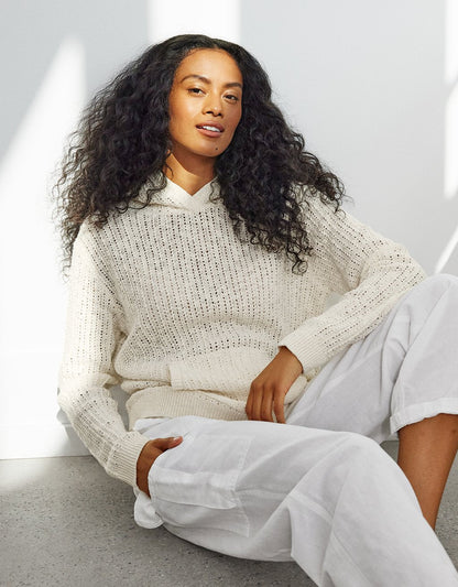 pointelle knit hoodie