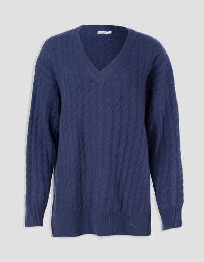 cashmere cable v neck pullover