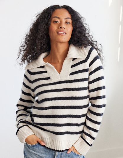 striped cashmere polo sweater