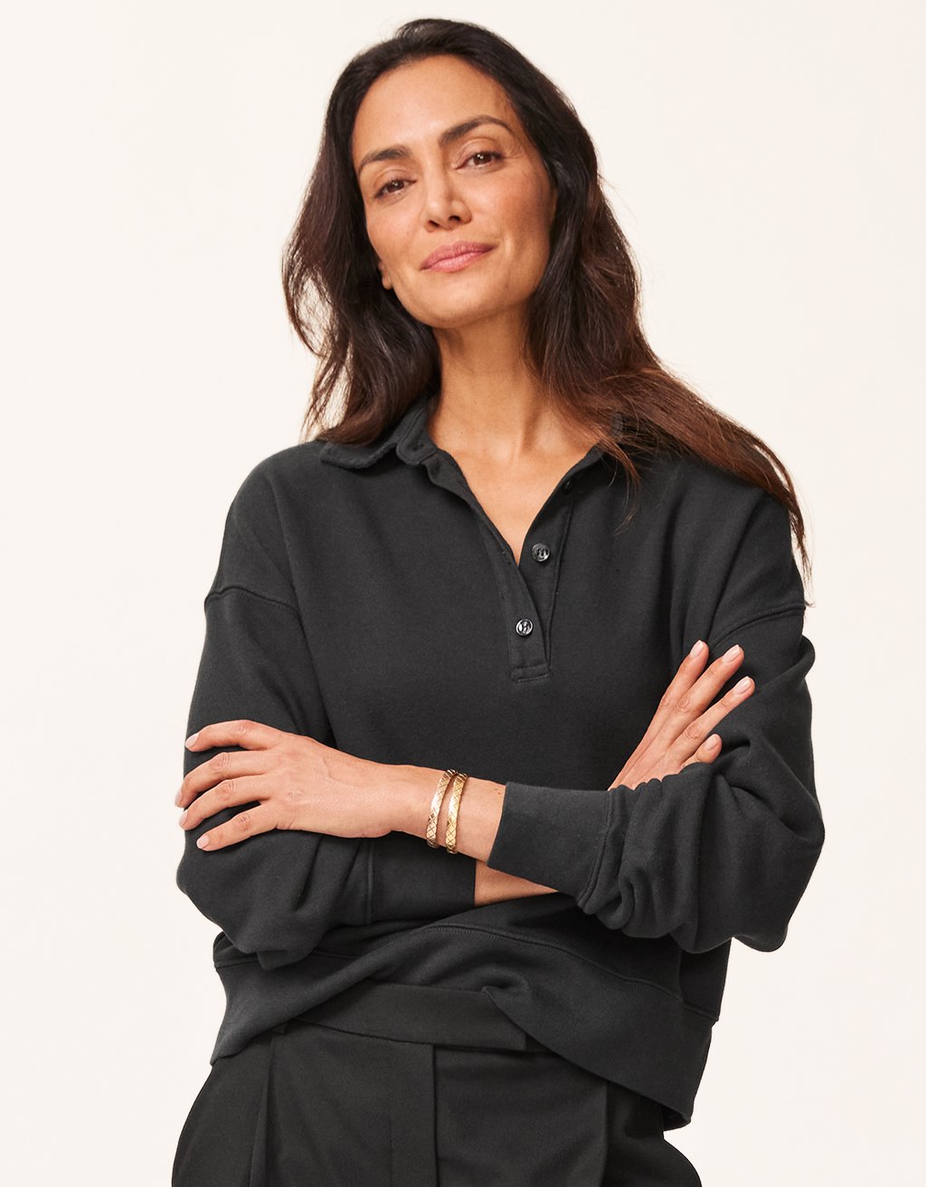 French Terry Button Polo Sweatshirt