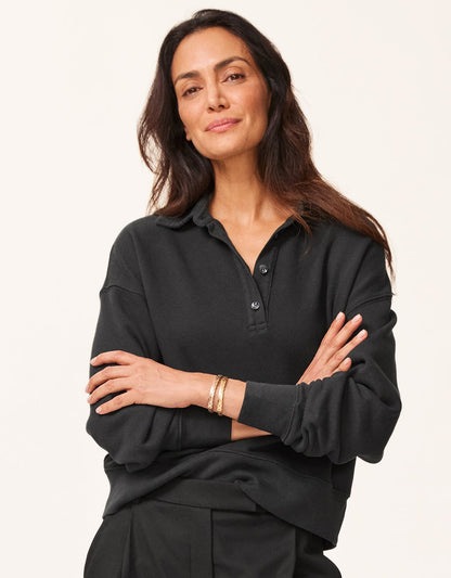 French Terry Button Polo Sweatshirt