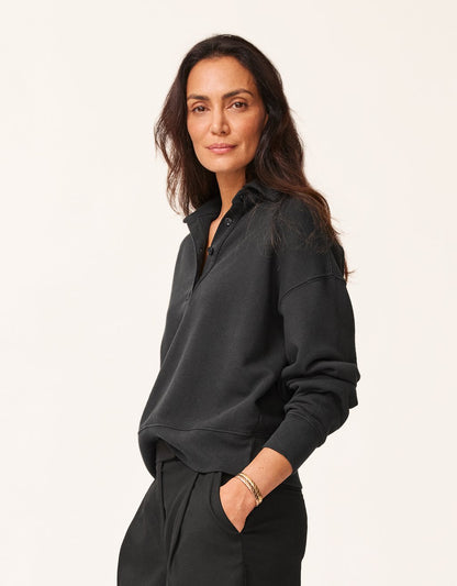 French Terry Button Polo Sweatshirt