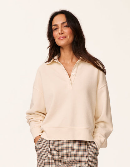 French Terry Button Polo Sweatshirt