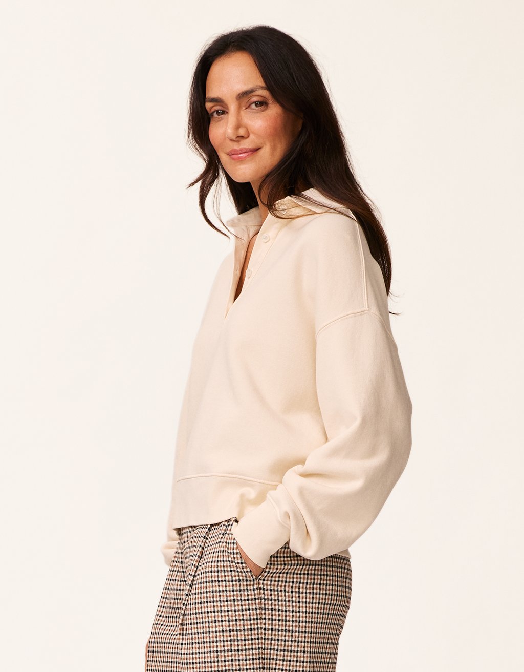 French Terry Button Polo Sweatshirt