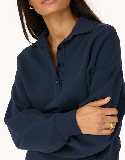 French Terry Button Polo Sweatshirt