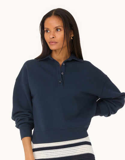 French Terry Button Polo Sweatshirt