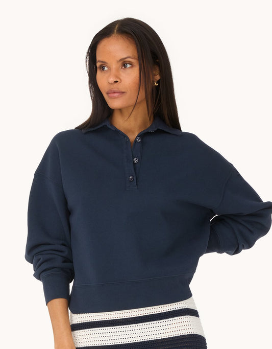 French Terry Button Polo Sweatshirt