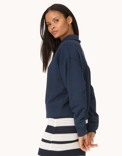 French Terry Button Polo Sweatshirt