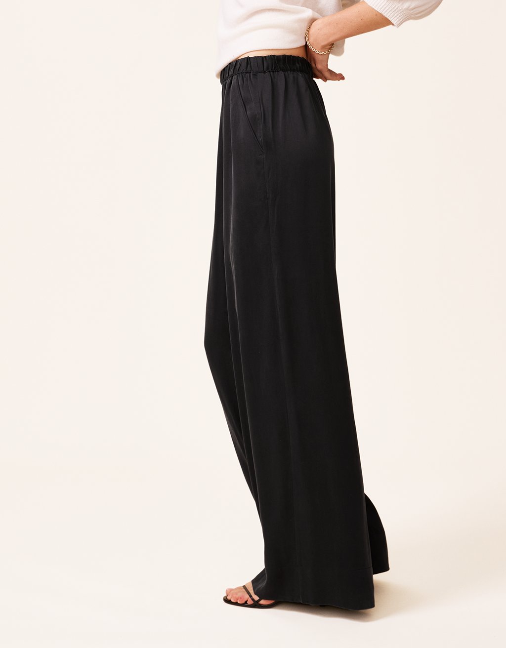 silk charmeuse wide leg pant
