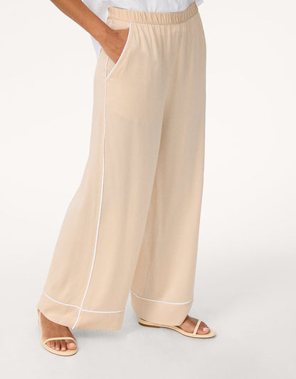 silk charmeuse piped wide leg pant