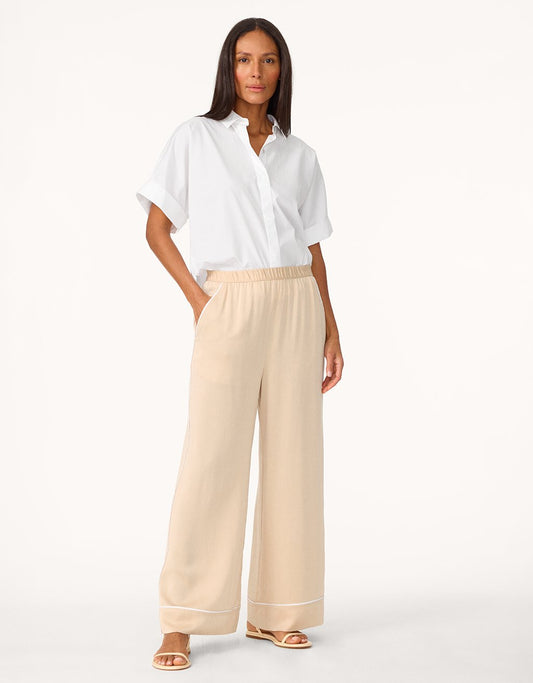 silk charmeuse piped wide leg pant