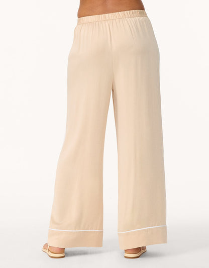 silk charmeuse piped wide leg pant
