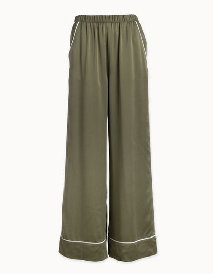 silk charmeuse piped wide leg pant