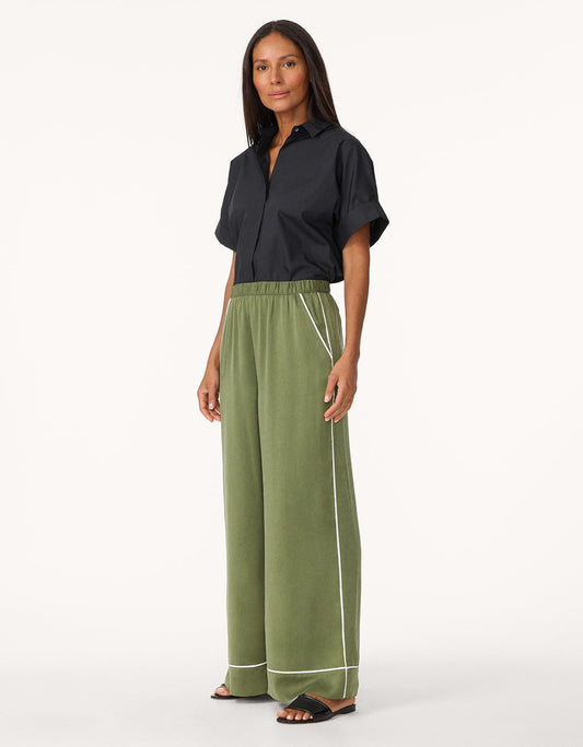 silk charmeuse piped wide leg pant