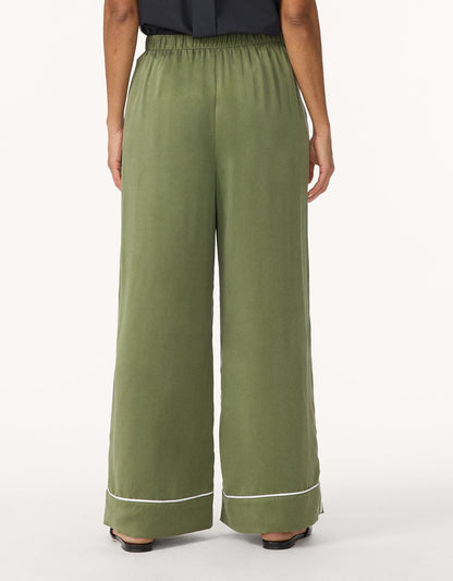 silk charmeuse piped wide leg pant