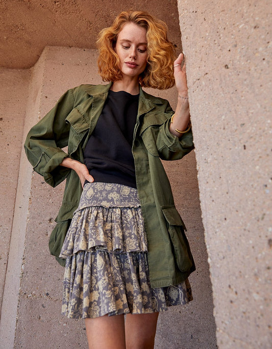 smocked mini skirt