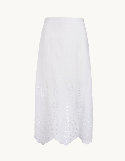 embroidered linen pencil skirt