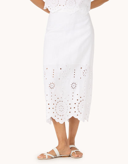 embroidered linen pencil skirt