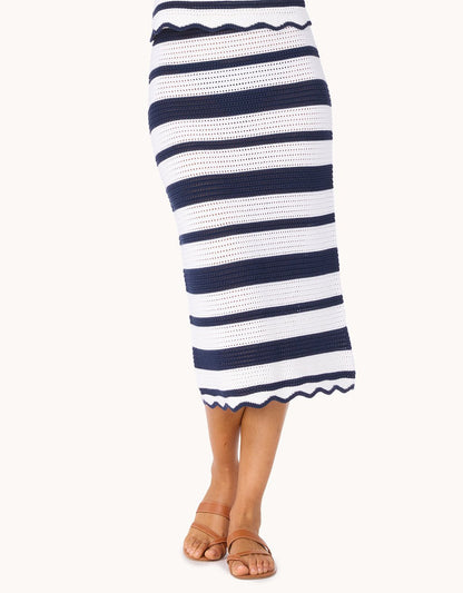 scalloped stripe sweater skirt