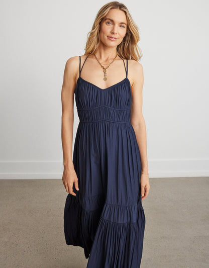 strappy shirred dress