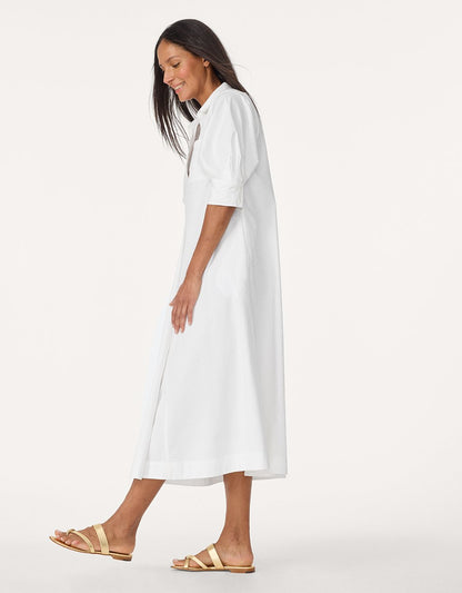 sateen puff sleeve shirt dress