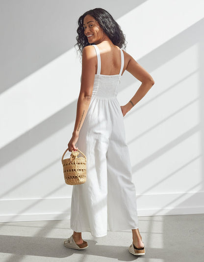 linen tie waist jumpsuit