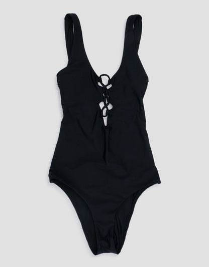 recycled nylon lace up one piece swimsuit