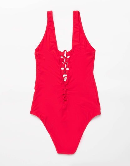 recycled nylon lace up one piece swimsuit