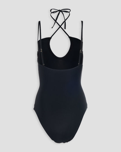 recycled nylon bandeau halter one piece