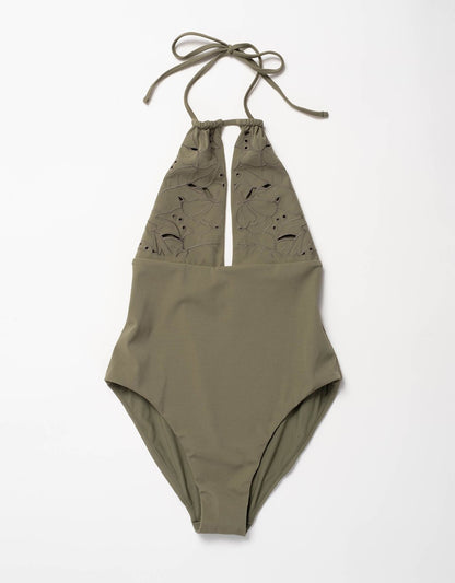 recycled crepe embroidered one piece