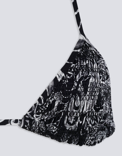 recycled nylon smocked triangle top