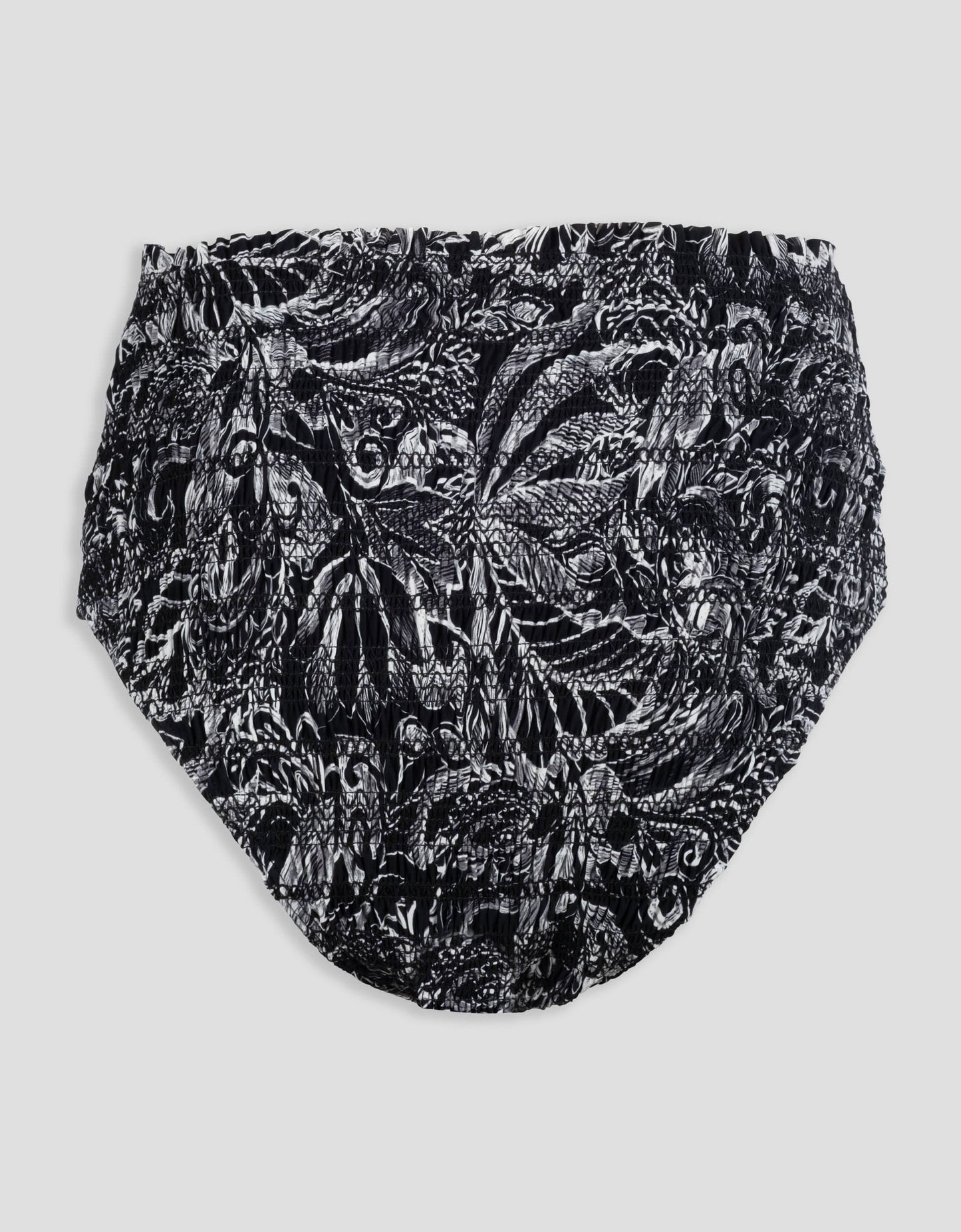 recycled nylon smocked high rise bikini brief