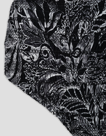 recycled nylon smocked high rise bikini brief