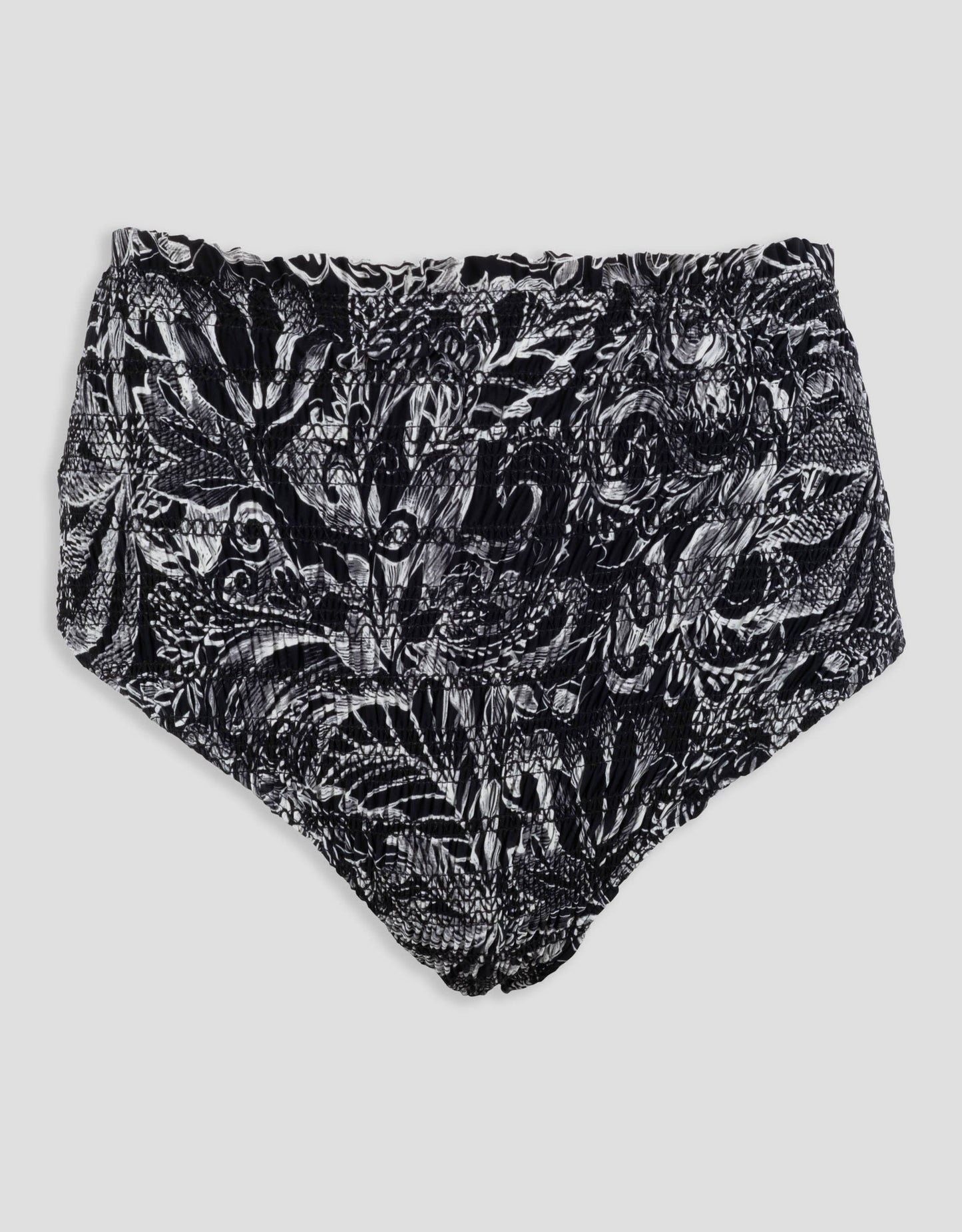 recycled nylon smocked high rise bikini brief