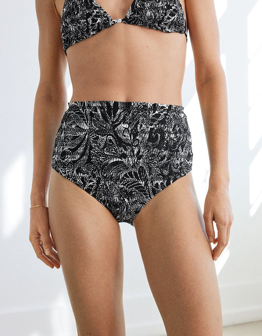 recycled nylon smocked high rise bikini brief